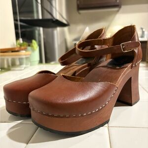 Swedish Hasbeens Brown Leather Platforms